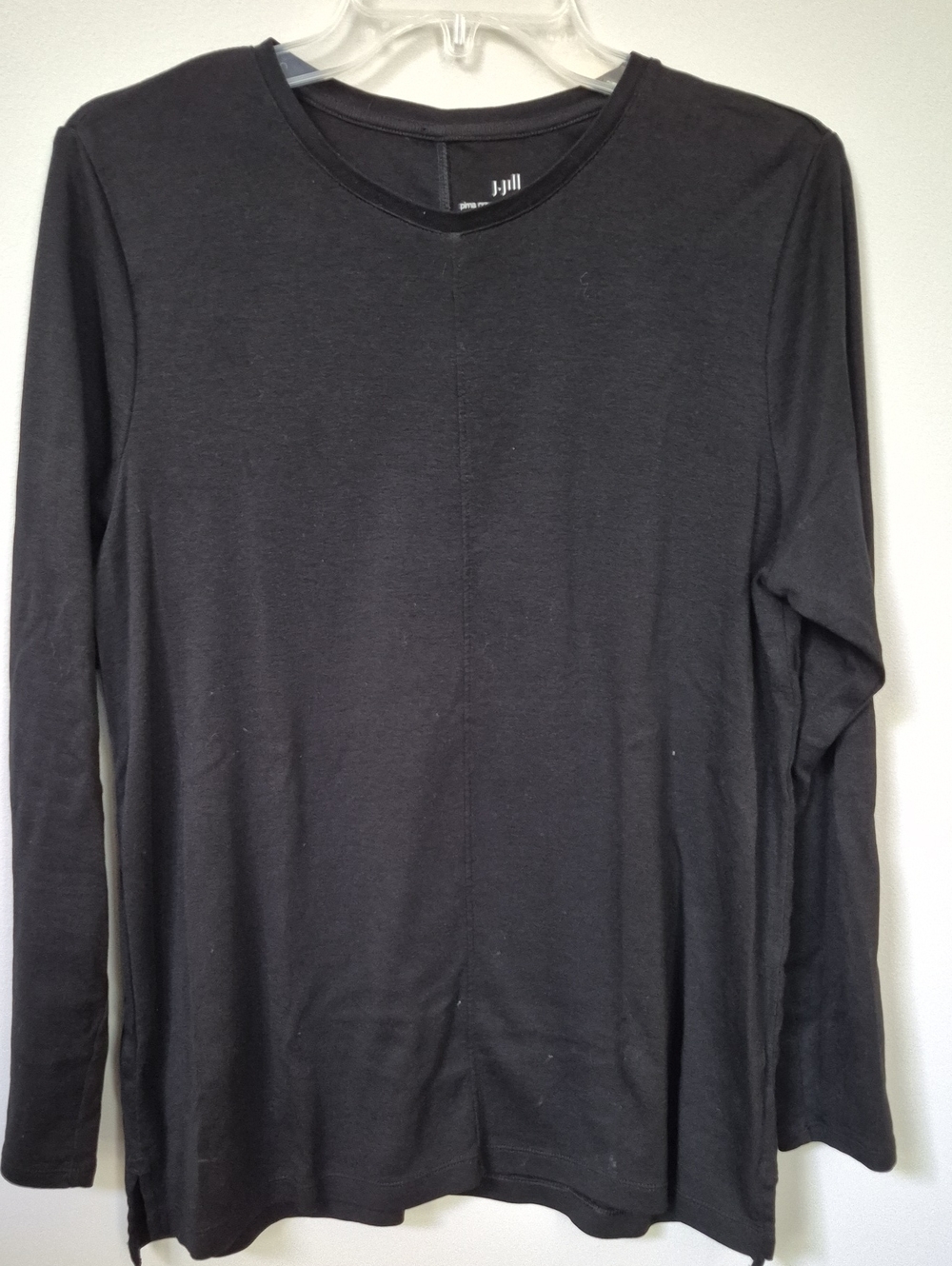 J. Jill Black Long-Sleeve Pima Cotton Crew Neck High Low Tee Minimalist Neutral